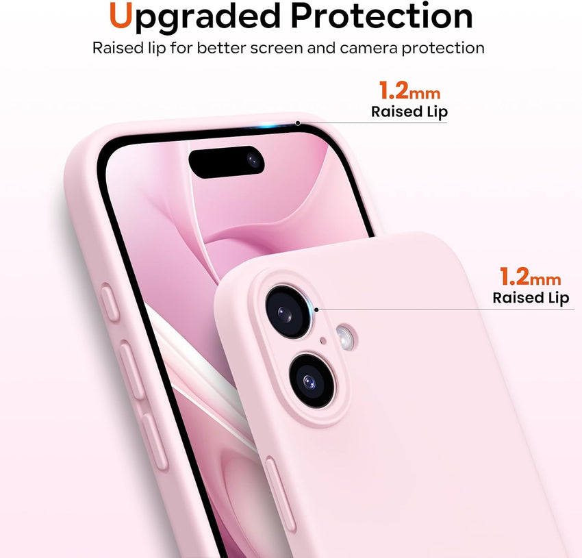 ACRONIX Compatible with iPhone 16 Case 6.1", with 1 x Screen Protector, Liquid Silicone Case Comprehensive Protection Cover Slim Shockproof Gel Rubber Phone Case for iPhone 16 6.1inch-Pink