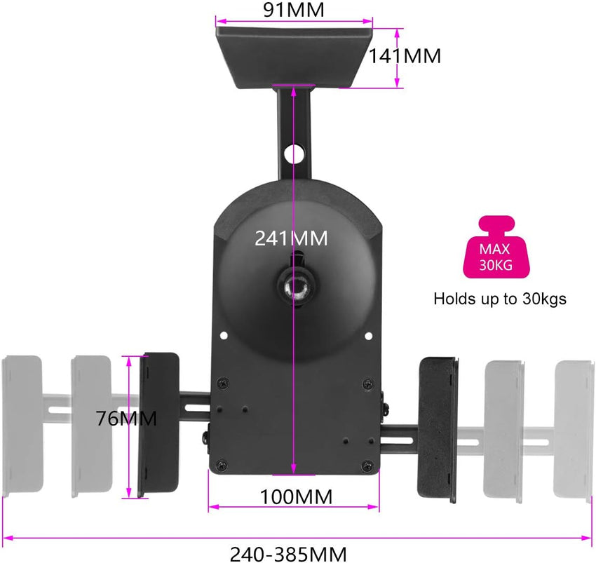 suptek Dual Side Clamping Bookshelf Speaker Wall Mounting Bracket Adjustable for Large Surrounding Sound Speakers, Hold up to 30kgs Each Black SPM201XL (2 Packs)