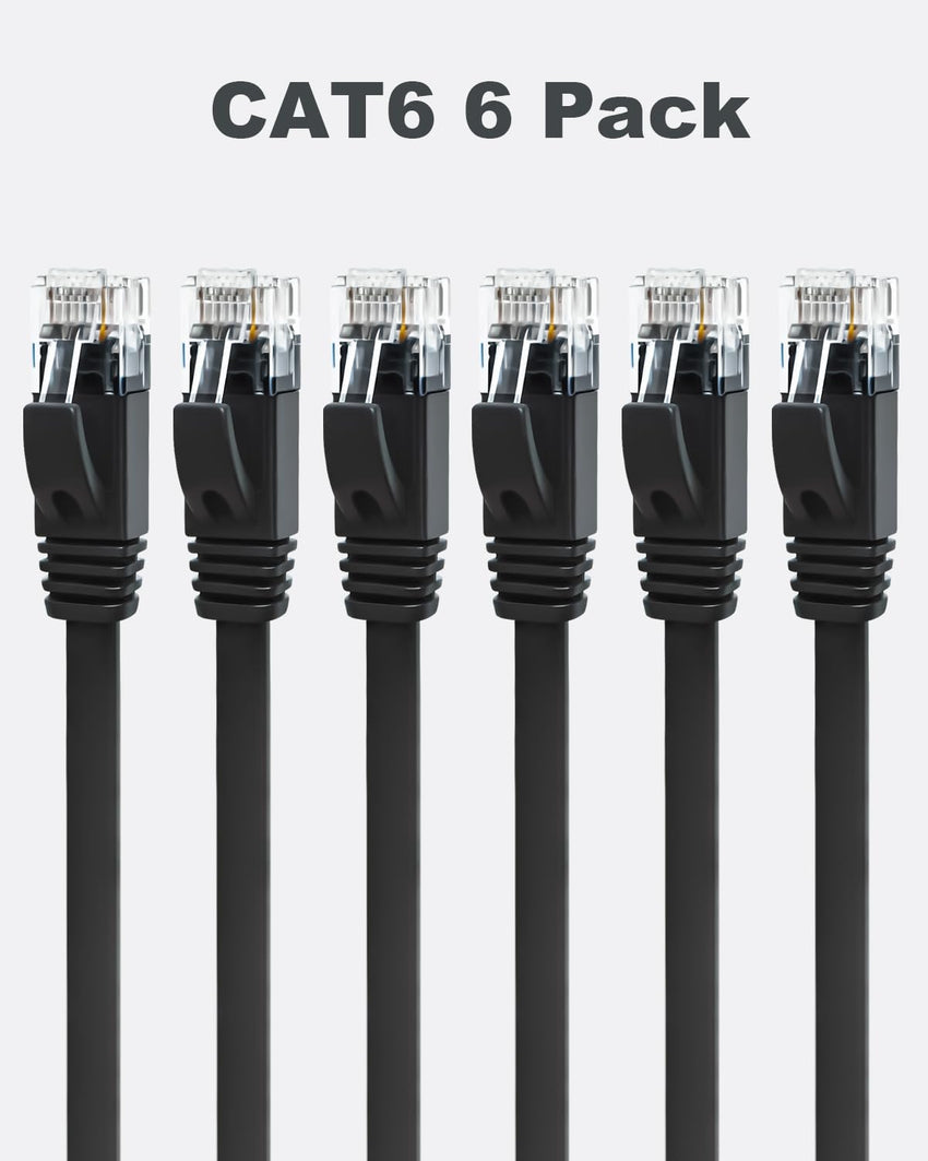 Yauhody CAT6 Ethernet Cable - 1m Black Pack of 6, High Speed Gigabit Internet LAN Patch Cable for TV, Gaming, Router