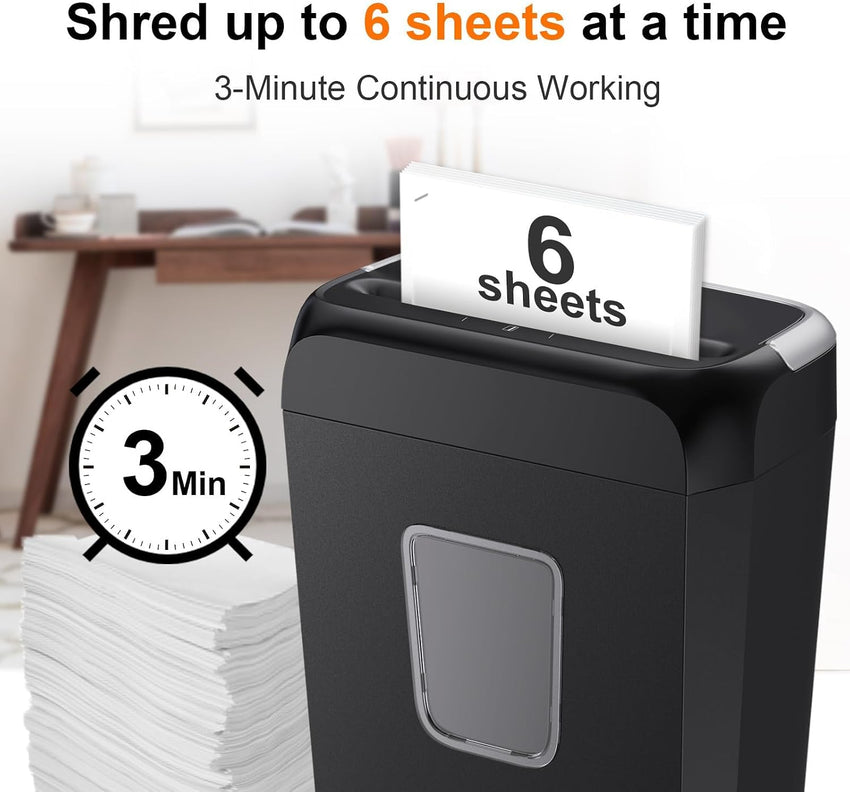Bonsaii 6 Sheet Cross Cut Paper Shredder, Compact Shredder for Home & Small Office Use, Shreds Credit Cards, Staples, and Clips, Portable Handle Design, 13L Bin (C237-B Upgrade Version)