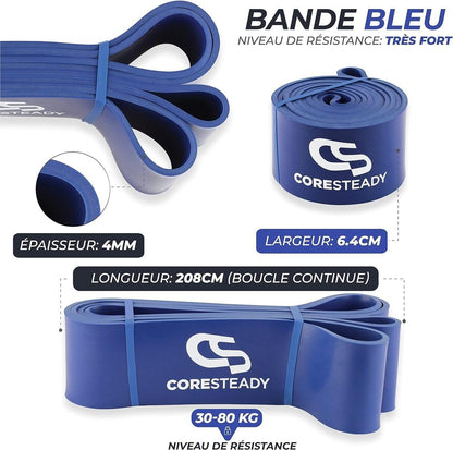 Coresteady Pull Up Bands & Resistance Bands - Rubber Heavy Duty Elastic Loop Band for Men & Women - Build Fit Power & Muscle - Training, Fitness Assist Pull Ups & Gym Exercise - Blue, 30-80kg