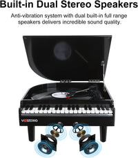VOSTERIO Bluetooth Record Player with Built-in Speakers, Modern 3-Speed Turntable with USB Playback and Vinyl Recording, Vinyl Player in Piano Design- Black