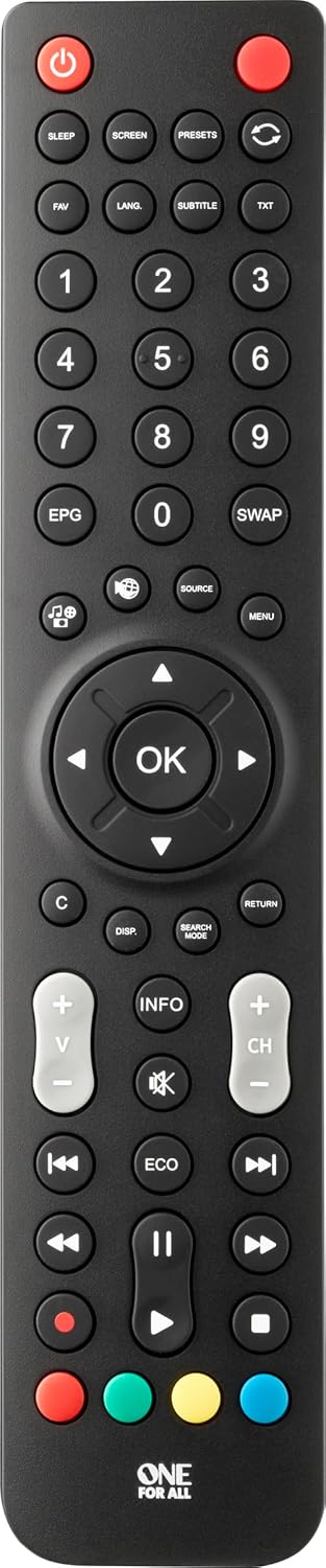 One For All Sharp TV Replacement remote - Works with IR Sharp televisions (LED,LCD,Plasma) - Ideal TV replacement remote control with same functions as the original Sharp remote - black - URC1921