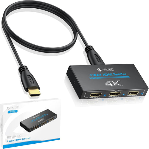eSynic Professional HDMI Splitter 4K@30HZ 1In 3Out Metal Shell 3 Way HDMI Splitter HDCP 1.4 Hdcp Bypass Splitter Stable Signal Transmission Supports Dolby PCM for Lap-top HDTV PS4 Blu-ray etc