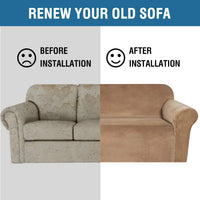 BellaHills Real Velvet Stretch Sofa Covers Couch Covers Sofa Slipcovers Furniture Protector for Sofas | Form Fitted with Elastic Bottom, Ultra Thick Soft Non Slip Covers (1 Seater, Camel)