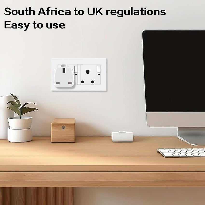 2-Pack UK to South Africa Plug Adapters South Africa Power Converter Grounded Universal Travel Adapter 3 Pin South Africa, Ghana, Bahrain, Mauritius etc International Type M Plug (White)