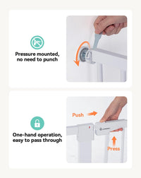 COMOMY 91.5cm Extra Tall Baby Gate for Stairs Doorways, Fits Openings 75-103cm Wide, Auto Close Sturdy Safety Dog Gate for House, Pressure Fit Easy Walk Through Pet Gate with Door, White