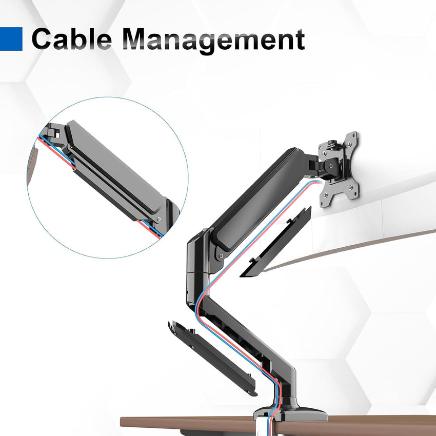 GRIFEMA GB2003-1 Single Monitor Arm Desk Mount for 13" to 32" Screen, Gas Spring Single Monitor Stand, Weight 2-9KG, Height Adjustable VESA 75 & 100mm, Black