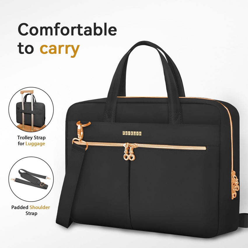 Ferkurn Laptop Bag Case 17 17.3 inch for Women Men, Messenger Briefcase Compatible with Alienware Nitro 5 XPS 17 ThinkPad Legion 5 Inspiron HP Pavilion Asus Acer, Slim Strap Computer Bag, Black