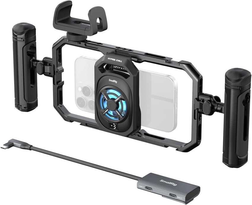 SMALLRIG Phone Cage Kit Dual Handle 15W Active Cooler 4âinâ1 USBâC Hub Power Bank Holder â Universal
