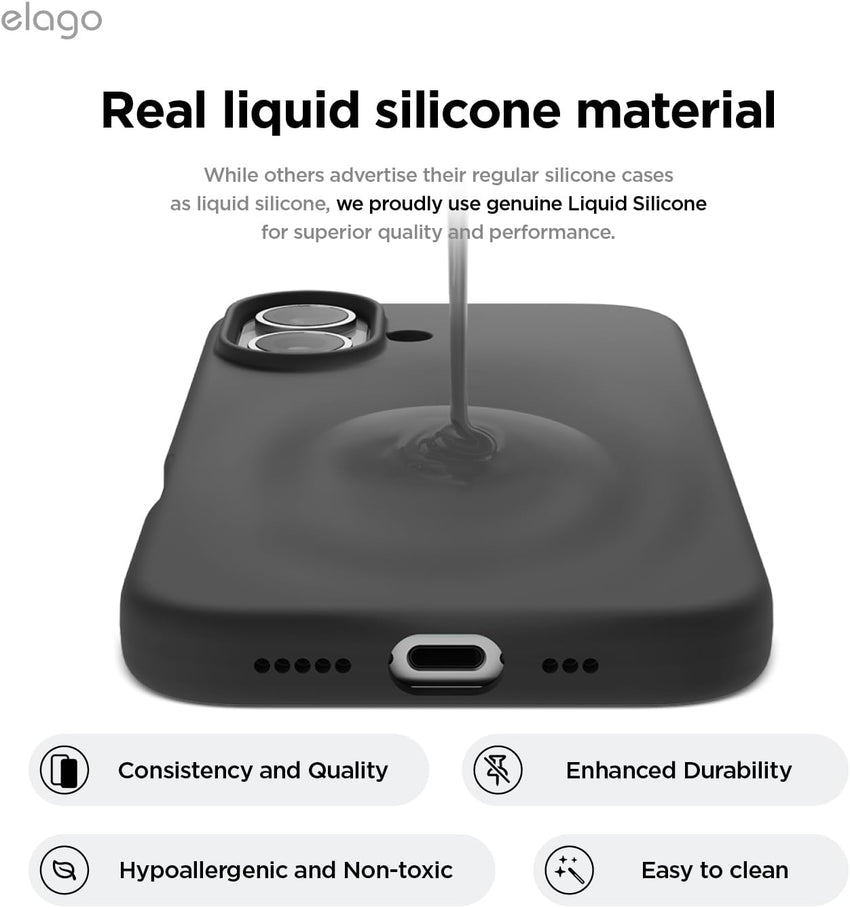 elago Compatible with iPhone 16 Case, Premium Liquid Silicone Case, Full Body Protective Cover, Shockproof, Slim Phone Case, Anti-Scratch Soft Microfiber Lining, 6.1 inch (Black)