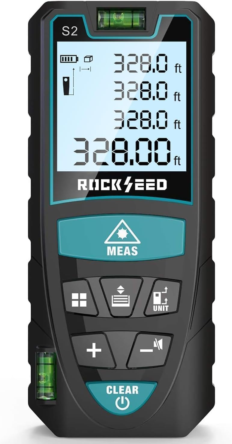 Laser Measure 50M/165ft,RockSeed Digital Laser Distance Meter with 2 Bubble Levels,Portable Laser Rangefinder M/in/Ft Unit Switching Backlit LCD and Measuring Distance/Area/Volume/Pythagorean