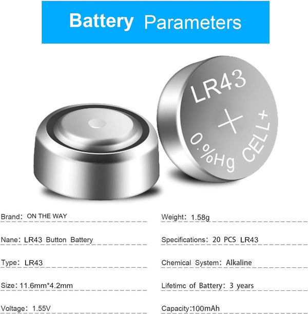 20 Pack AG12 386A LR43 L1142 RW84 LR186 V12GA 186 1.5V Button Cell Coin Alkaline Battery