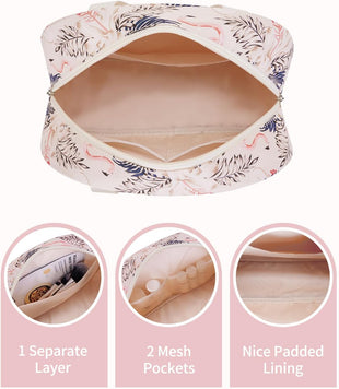 Large Toiletry Bag Travel Makeup Organizer â Beige Flamingo
