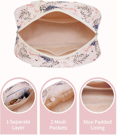 Large Toiletry Bag Travel Makeup Organizer â Beige Flamingo