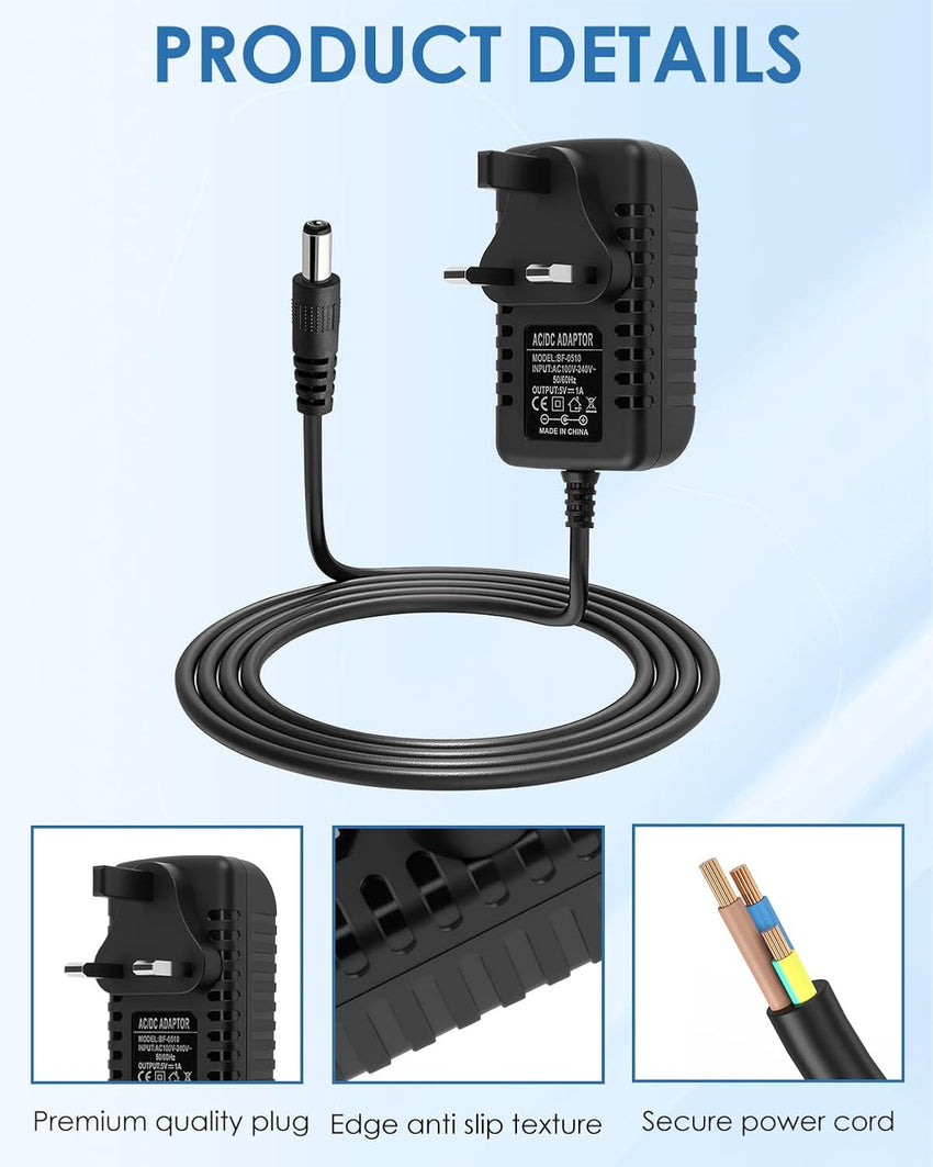 5V 1A Charger, AC Adapter 100-240V 50 60Hz to DC Switching Adaptor for LED Strip Light CCTV Router Speakers, Universal 5V DC Power Supply Wall Charger with 5.5x2.5mm Plug (5W)
