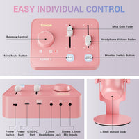 TONOR ASMR Microphone kit, Dual mics with Audio Interface, USB Condenser Microphone with Audio Mixer, Immersive 3D audio, Volume Control, Clear Sound for ASMR, Content Creating, Podcast, Pink