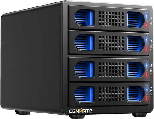 CENMATE 4 Bay Hard Drive Enclosure with Cooling Fan for 2.5/3.5" SATA HDD/SSD With USB A/C 3.0 Cable, 3.5 Hard Drive Enclosure with 80TB Capacity, Supports Hot Swappable(NO RAID/NAS)