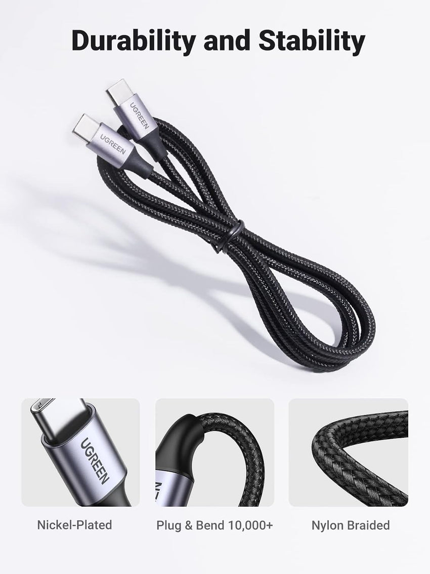 UGREEN USB C to USB-C Charger Cable 60W Type C to C Lead Fast Charging Compatible With iPhone Air/17/16 Pro Max, Galaxy S25 Ultra, Pixel 9, iPad Pro 2024/Air 5, MacBook Pro (2M)