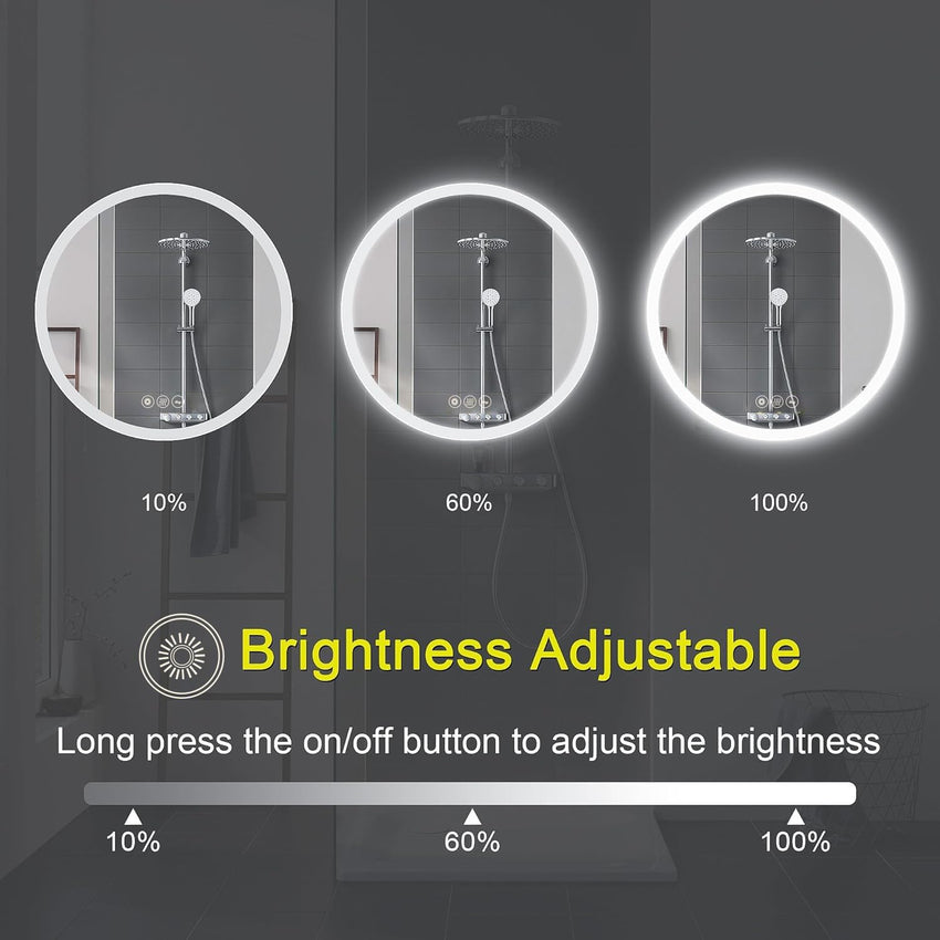 AI-LIGHTING 60cm Round Mirror with Lights Bathroom LED Circular Mirror Illuminated Anti-Fog Backlit Light Up Circle Mirror Touch Switch Color Change Demister IP44 Dimmable