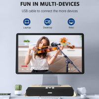 FAYAZ Computer Speakers for Desktop, 6W Stereo USB Computer Soundbar with 2 Diaphragms,3.5mm Aux Input, Knob Volume Control, Wired/Wireless Bluetooth 5.0 Soundbar for Desktop Smartphones Laptop,Black