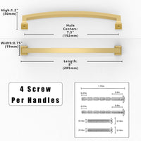 Cabinet Pulls 10-Pack Brushed Gold 192mm Zinc Alloy Kitchen Handles Brushed Gold 192mm