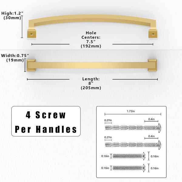 Cabinet Pulls 10-Pack Brushed Gold 192mm Zinc Alloy Kitchen Handles Brushed Gold 192mm