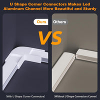 LED Aluminum Channel U Shape, 20 Pack LED Strip Diffuser 3.3ft/1Meter LED Profile with Milky White Cover, End Cap and Mounting Clip Aluminum Extrusion 90 Degrees Connectors for LED Strip Lights