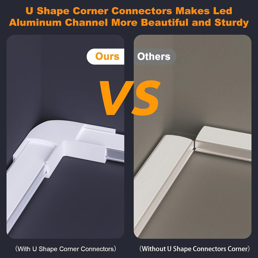 LED Aluminum Channel U Shape, 20 Pack LED Strip Diffuser 3.3ft/1Meter LED Profile with Milky White Cover, End Cap and Mounting Clip Aluminum Extrusion 90 Degrees Connectors for LED Strip Lights