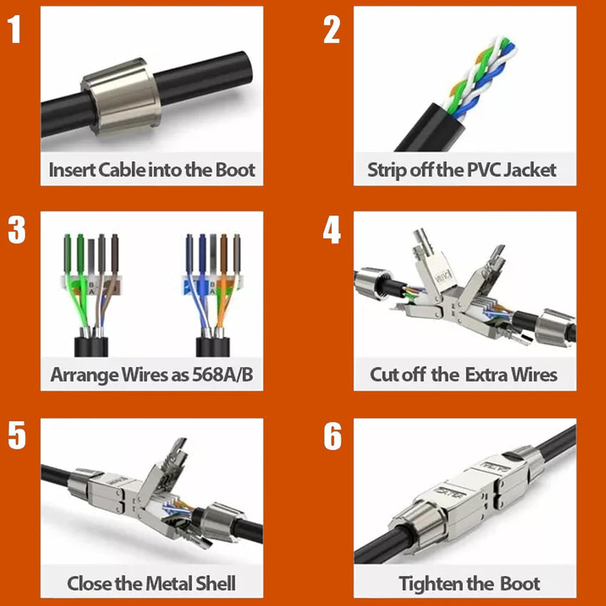 JAOGAUS RJ45 Coupler Shielded, Cat7 Connection Module - LSA connector Adapter Shielded 10Gbps- Cat7/Cat6a/Cat6 Ethernet Cables Coupling Repairing Shielded Network Extender (6pcs)