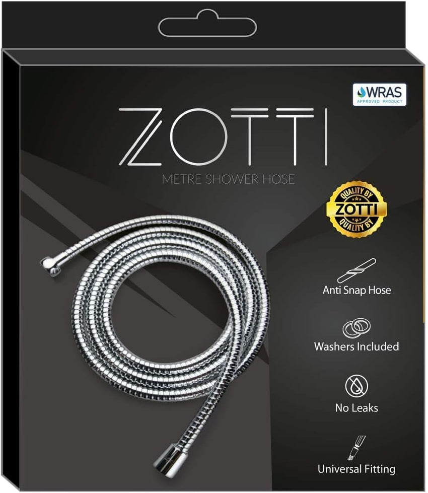 Zotti 1.5m Shower Hose | Stainless Steel Replacement Shower Hose | Leakproof and Anti-Kink | Universal Standard Fitting | High Pressure Resistance | Easy DIY Replacement | Includes 2 Washers