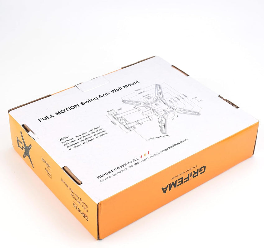 GRIFEMA TV Wall Bracket for 26-65 Inch Flat & Curved Screens - Universal Full Motion TV Wall Mount with Swivel & Tilt, Extendable Arm, Max VESA 400x400mm, Holds up to 35kg, Easy Installation, GB1010