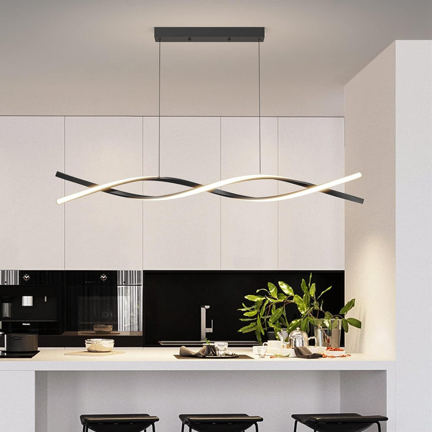 Mikeru 120CM Wave Pendant Light, Black Creative LED Dining Lights 3000/4500/6000K Dimmable 10% to 100% Pool Table Lighting Adjustable Kitchen Island Lamp for Living Room, Bedroom