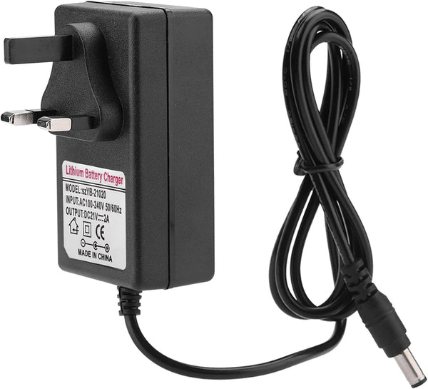 21V 2A AC/DC Power Supply Adapter, 100V-240V Lithium Battery Charger Converter 5.5 x 2.5mm Tip, Safe Drills Power Tools Battery Charger, Fast for Charging(UK) (2)