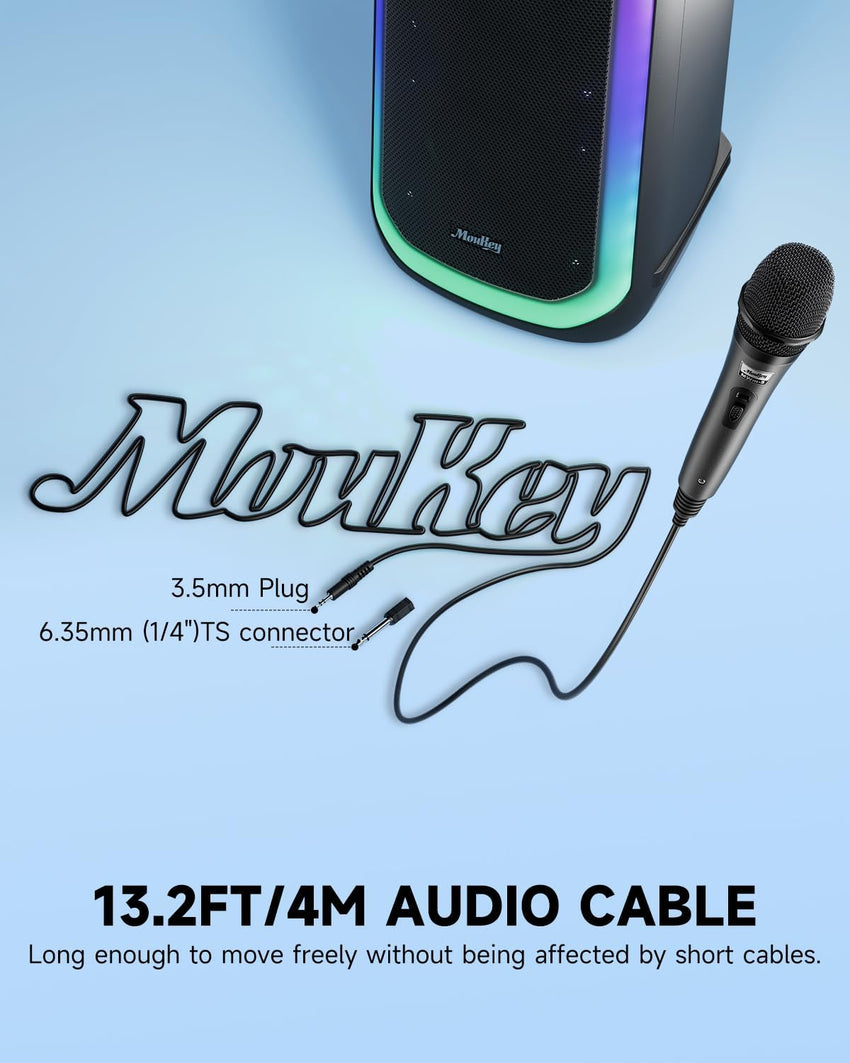 Moukey Dynamic Microphone, Home Karaoke Microphone with 13ft XLR Cable, Cardioid Metal Handheld Wired Mic for Singing/Karaoke/Stage, Compatible w/Speaker/Amp/Mixer/Karaoke Machine, Gray