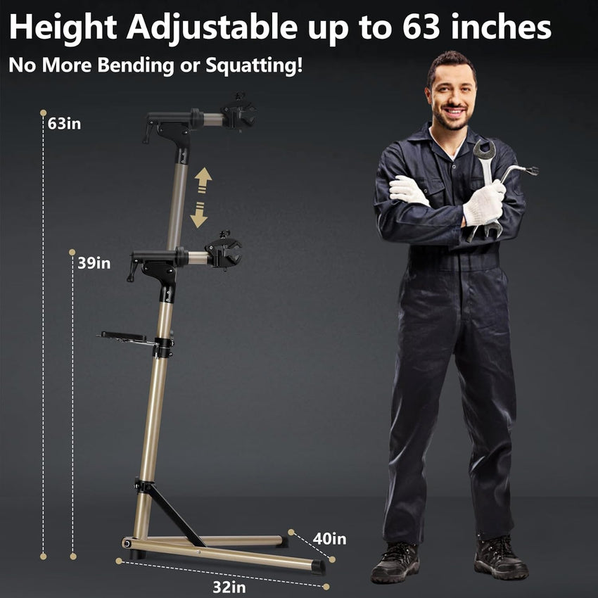 Urban Deco Bike Repair Stand Premium Aluminum Bike Stand for Maintenance, 110lbs Capacity, Height-Adjustable, 360Â° Rotatable Clamp, Tool Tray Included
