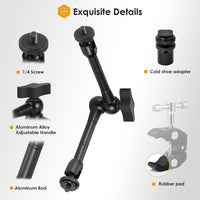 TARION Magic Arm with Super Clamp - Upgraded 11inch/28cm Flexible Camera Articulating Friction Arm Mount & Adjustable Crab Clamp with 1/4" 3/8" Thread Screw for LCD Monitor LED Lights Action Camera