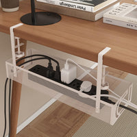 Rppiup Under Desk Cable Management Tray, No Drill Steel Cable Management Under Desk tray, Hollow Sturdy Metal Mesh Table Wire Organiser No Damage to Table, for Office Home Kitchens