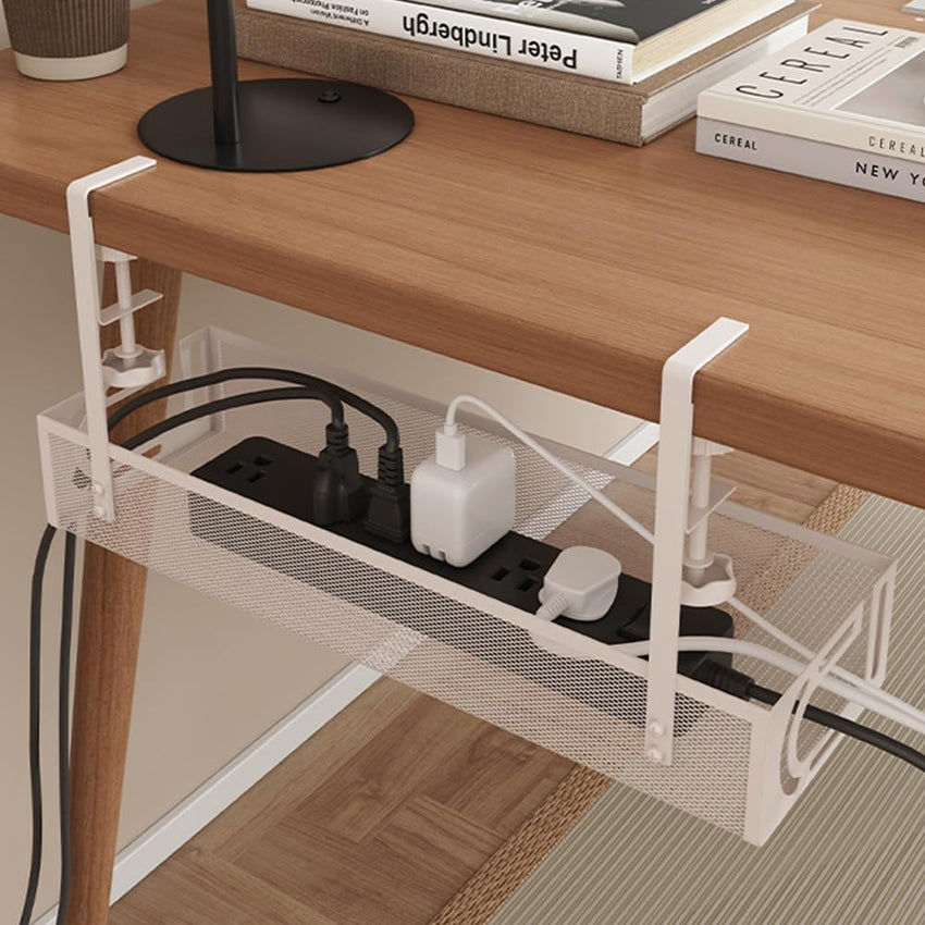 Rppiup Under Desk Cable Management Tray, No Drill Steel Cable Management Under Desk tray, Hollow Sturdy Metal Mesh Table Wire Organiser No Damage to Table, for Office Home Kitchens