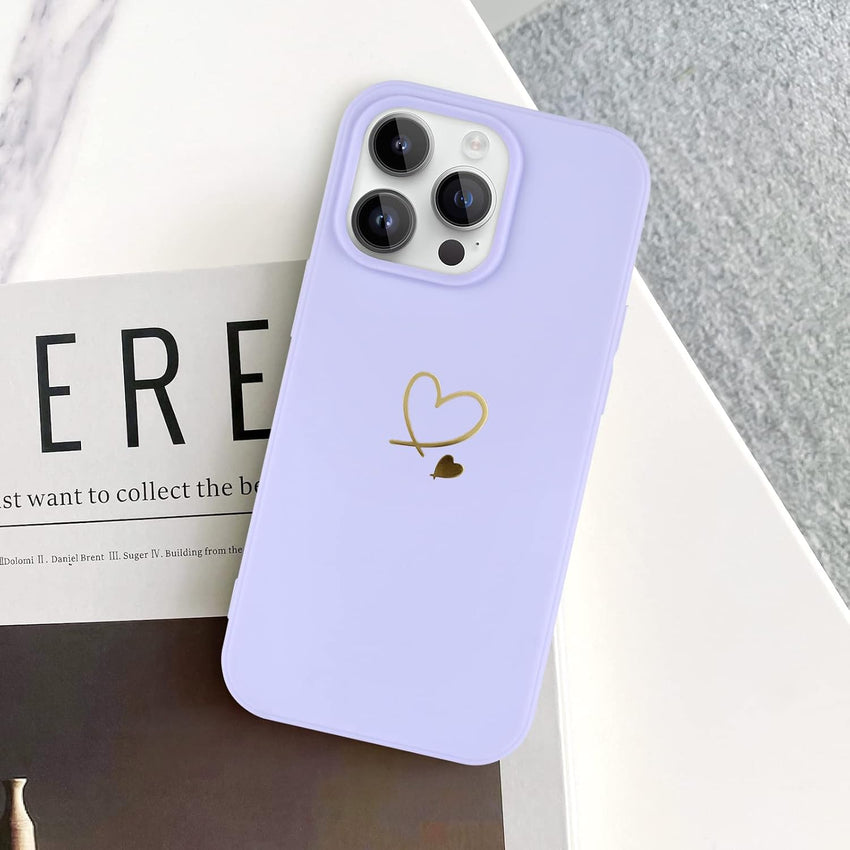 Newseego Compatible with iPhone 14 Pro Max Case, Cute Gold Love-Heart Pattern Design iPhone 14 Pro Max Case Girls Women Slim Liquid Silicone Shockproof Protective Case for iPhone 14 Pro Max-Purple