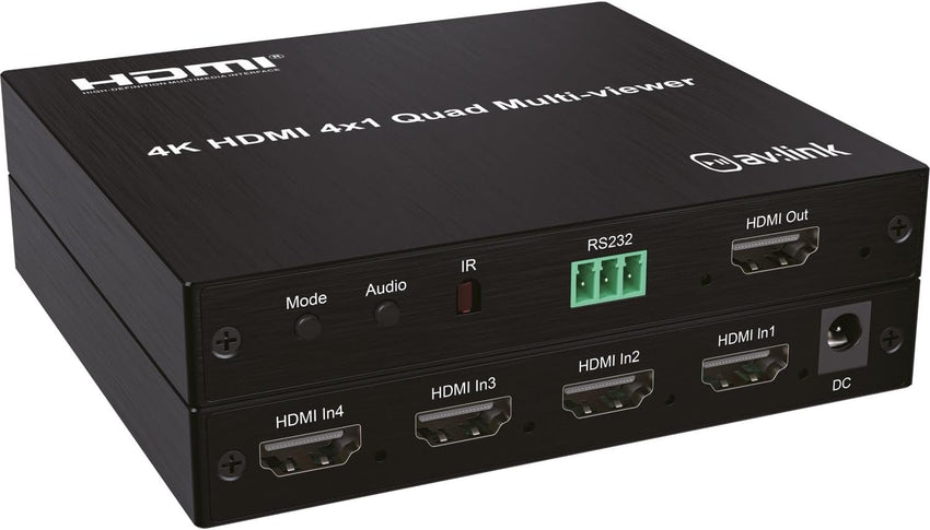 AV:Link | 4K HDMI Multi-viewer 4x1 | Seamless HDMI Switching with IR Remote, Multiple Display Options for CCTV, Gaming, Hospitality, and Entertainment