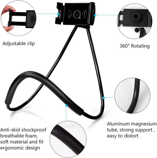 Orco Universal Smart Mobile Phone Stand Hang on Neck Cell Phone Mount Holder Flexible Lazy Bracket DIY Free Rotating for iPhone Samsung (Black)