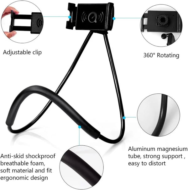 Orco Universal Smart Mobile Phone Stand Hang on Neck Cell Phone Mount Holder Flexible Lazy Bracket DIY Free Rotating for iPhone Samsung (Black)