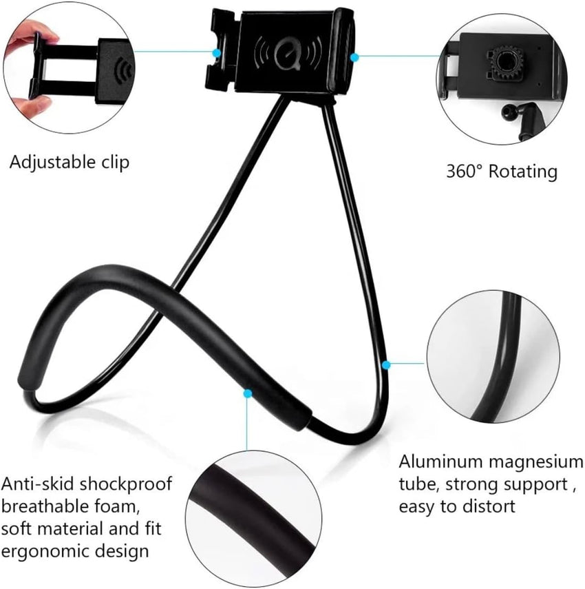 Orco Universal Smart Mobile Phone Stand Hang on Neck Cell Phone Mount Holder Flexible Lazy Bracket DIY Free Rotating for iPhone Samsung (Black)