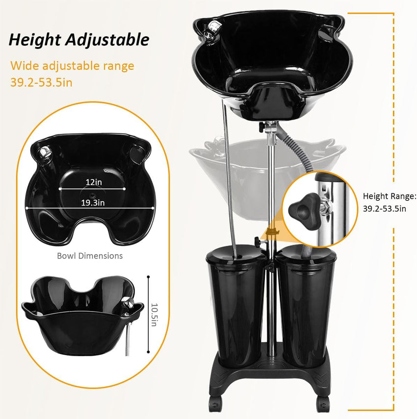 Johgee Portable Salon Basin Shampoo Bowl Sink with Electric Pump, Height Adjustable Portable Hair Washing Basin with 2 Bucket & Drain Hoses, Portable Shampoo Sink for Home Barber Shop Use