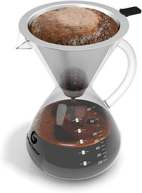 Coffee Gator Pour Over Coffee Maker Stainless Steel Filter & Glass Dripper - Paperless Hand-Drip Brewer - Eco Friendly - Kitchen & Housewarming Gifts - 800ml