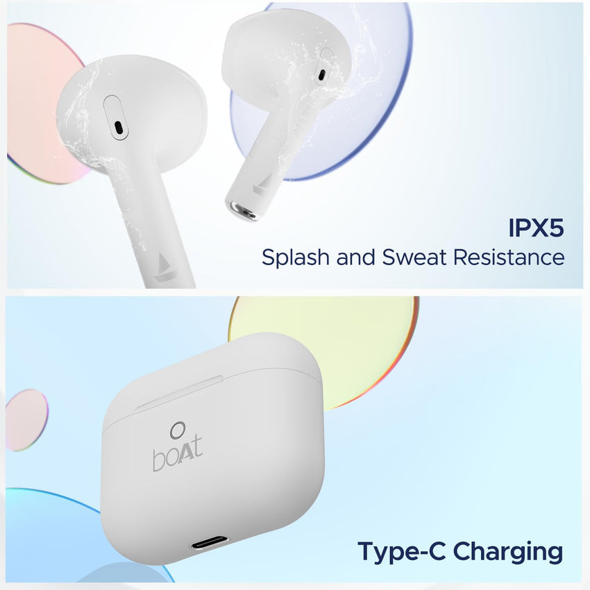 boAt Airdopes Joy, 35Hrs Battery, Fast Charge, IWP Tech, Low Latency, 2Mic ENx, Type-C Port, v5.3 Bluetooth Earbuds, TWS Ear Buds Wireless Earphones with mic (Swedish White)