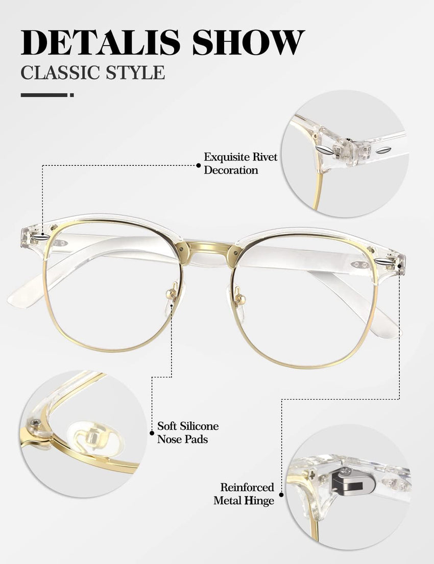 GQUEEN Fake Glasses Vintage Retro Half Frame Clear Lens Eyeglasses â Unisex