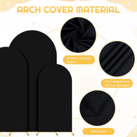 3-Piece Metal Arch Backdrop Stands with Gold Frames & Black Covers 6ft/5ft/4ft Black 3pcs