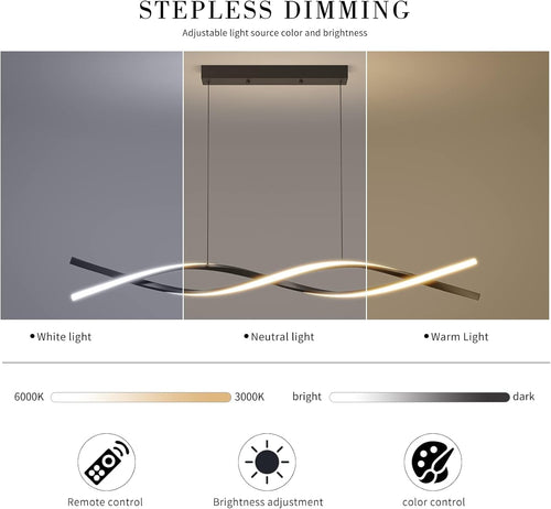 Mikeru 120CM Wave Pendant Light, Black Creative LED Dining Lights 3000/4500/6000K Dimmable 10% to 100% Pool Table Lighting Adjustable Kitchen Island Lamp for Living Room, Bedroom